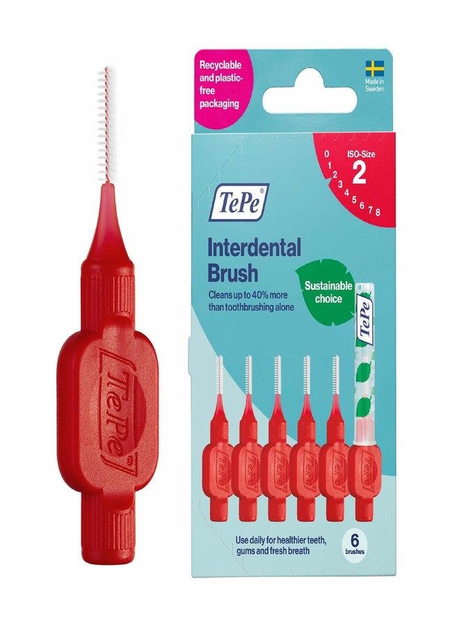 تيبي فرشاة الأسنان بين الأسنان الأصلية من TePe، فرشاة أسنان ناعمة لتنظيف الأسنان، عبوة من 6 قطع، 0.5 مم، للفجوات الصغيرة جدًا/الصغيرة، أحمر، مقاس 2 - Image 1